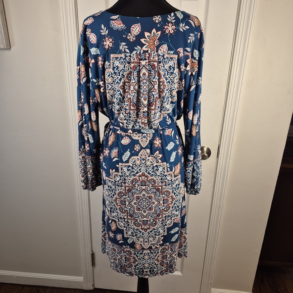 Luxology Boho Medallion Midi Dress with Belt Teal XL - Picture 5 of 8